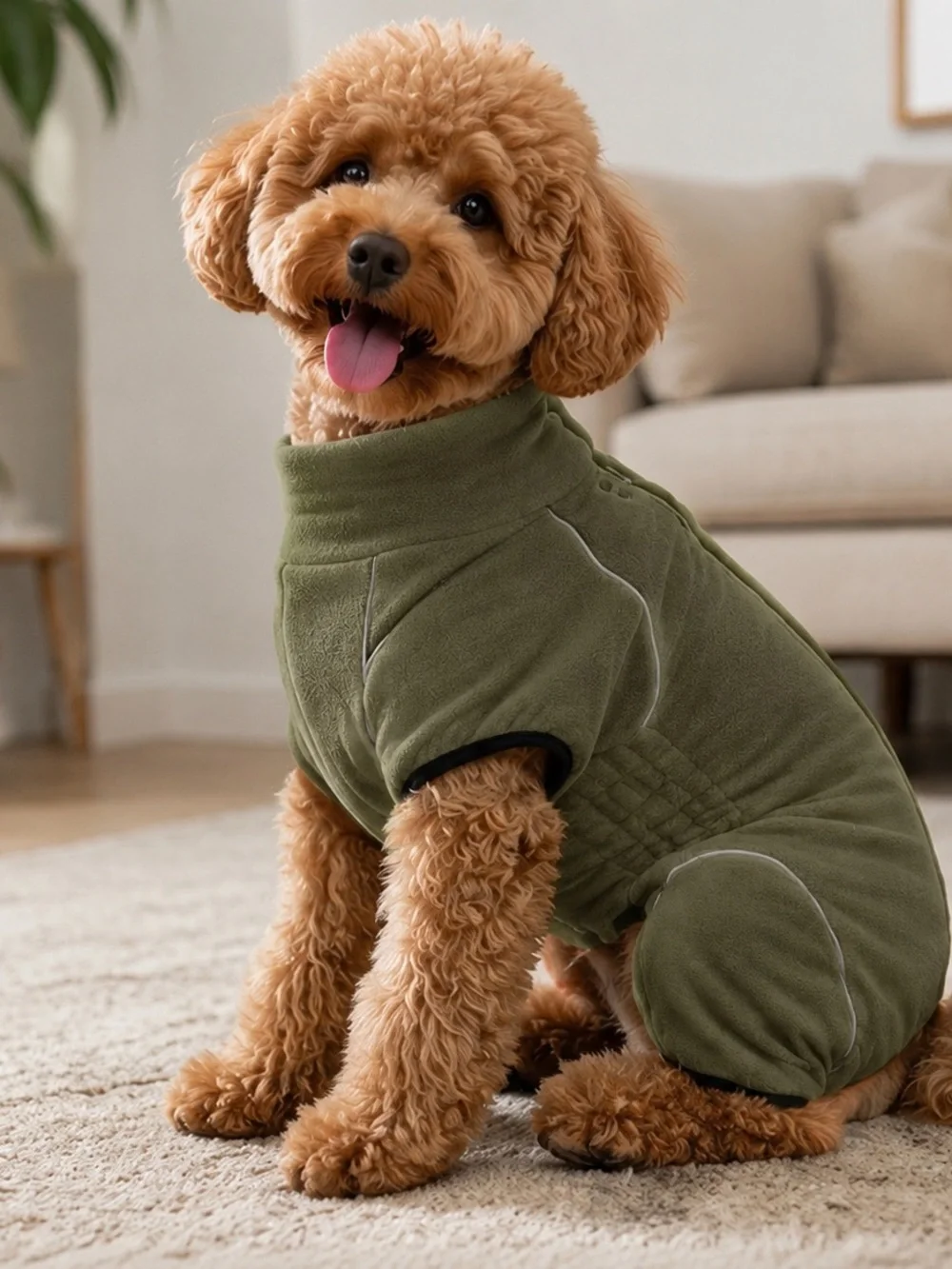 Mihachi Olive Green Fleece Dog Jacket/Onesie – Size M